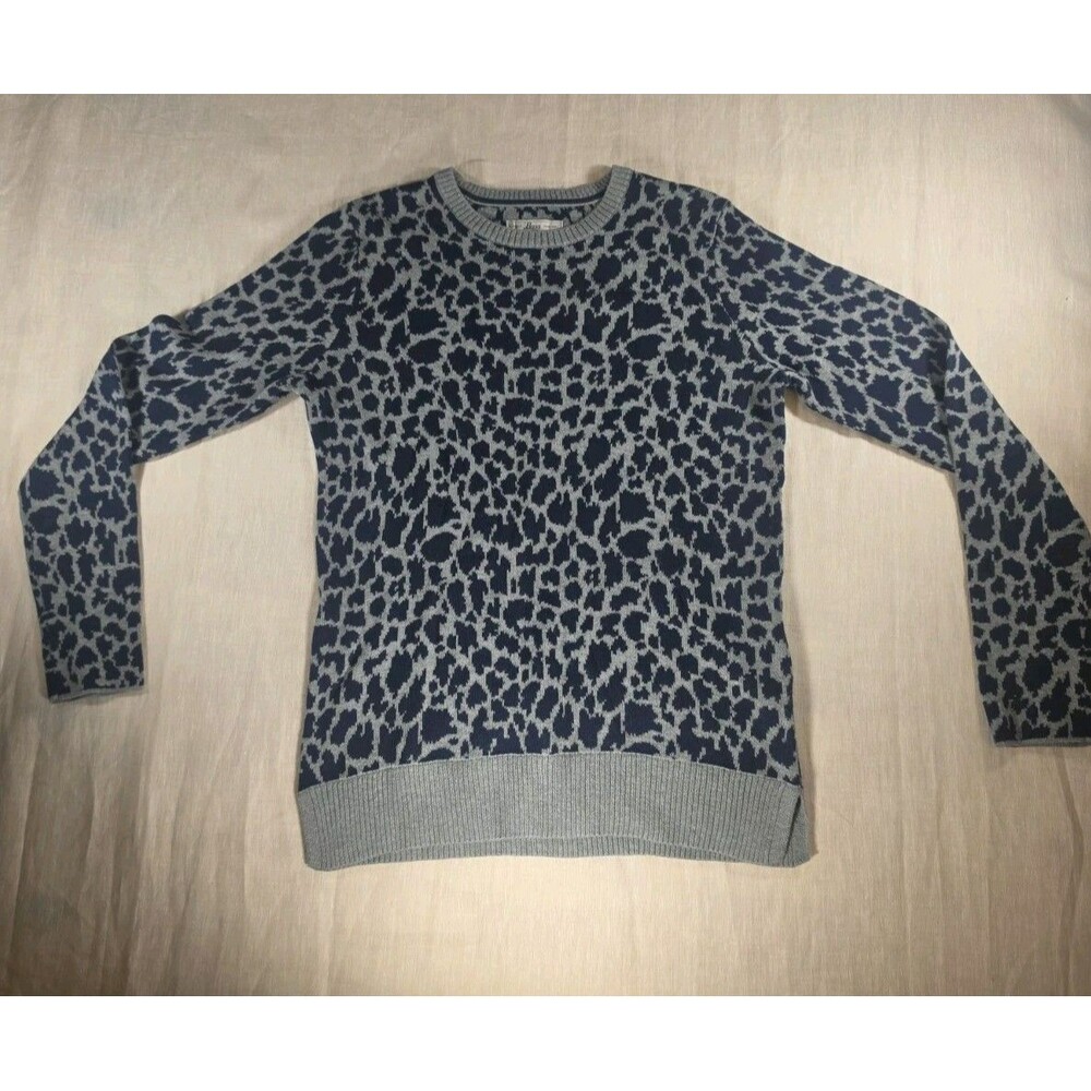 NWT Bass Women's Gray Navy Leopard Cotton Blend Sweater Small
